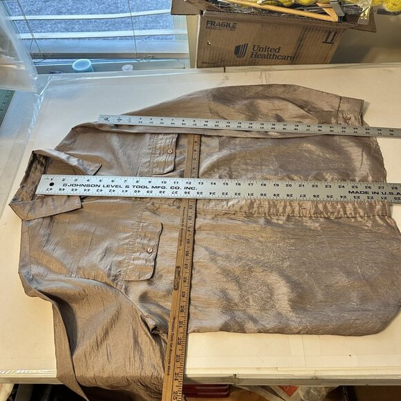 Vtg Womens Champagne Blouse Paris Station Metallic Silver Button Up Shirt Large - Picture 5 of 7